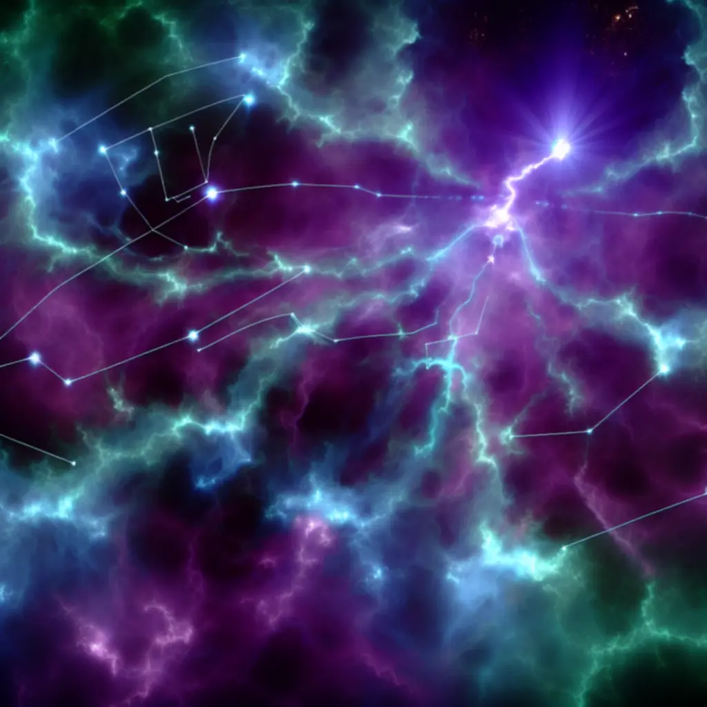 Mapa Bramy Mgławicowe z jarzącą się mgławicą i siecią ścieżek