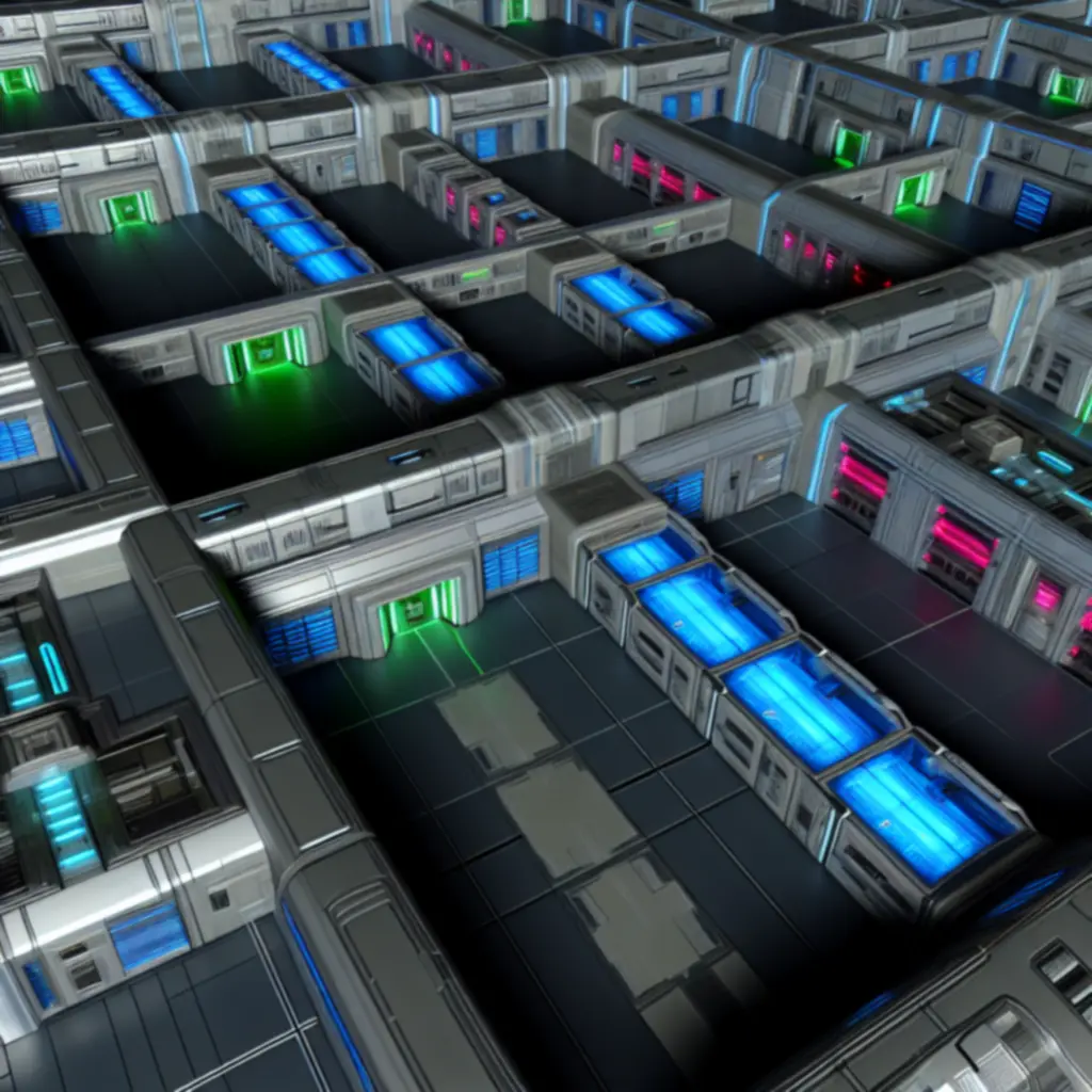 Mapa Stacja Węzłowa Hektor z modułami i neonowymi korytarzami