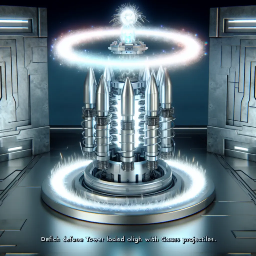 Wieża z pociskami Gaussa — iskrzący rdzeń i metaliczny rdzeń magnetyczny